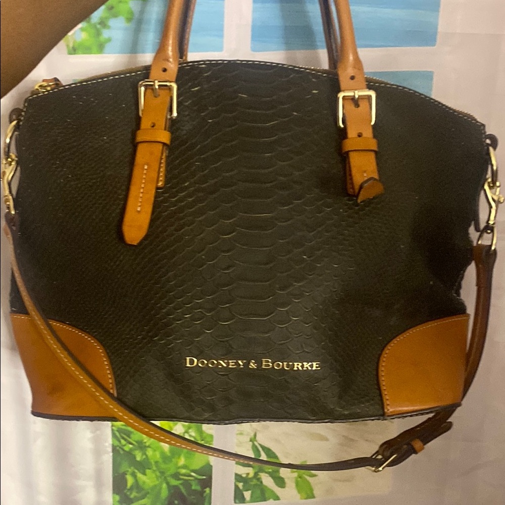 Black and Tan Shoulder Bag with Dome Shape and Gold Hardware